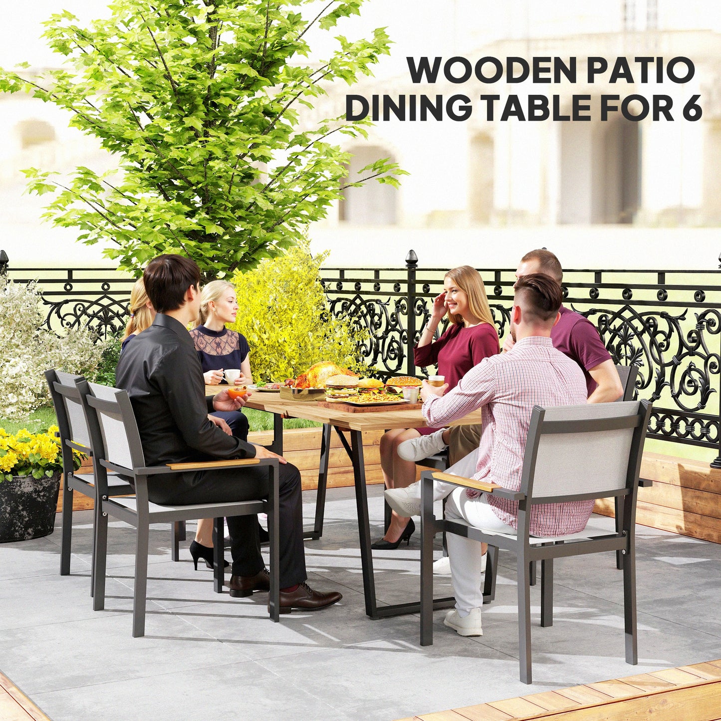 6 Seater Wooden Garden Dining Table