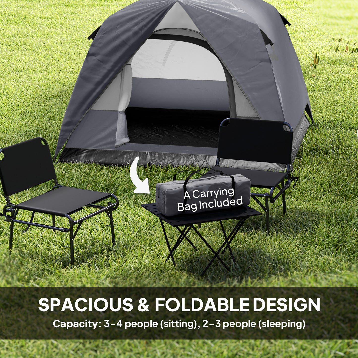 3-4 Person Camping Tent, Easy Set Up 3-4 Man Tent w/ Sewn-in