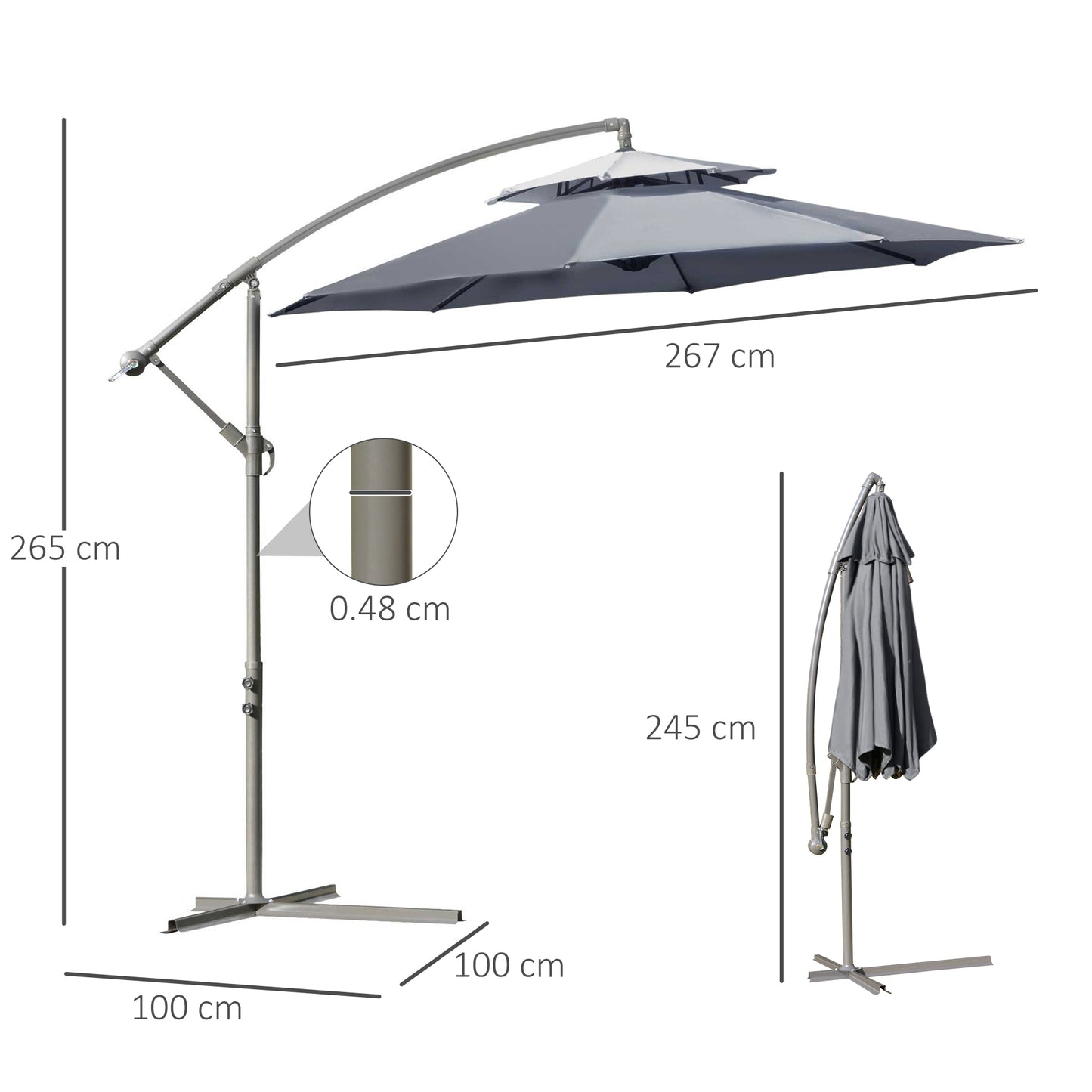 2.7m Garden Banana Parasol Cantilever Umbrella with Crank Handle (1)