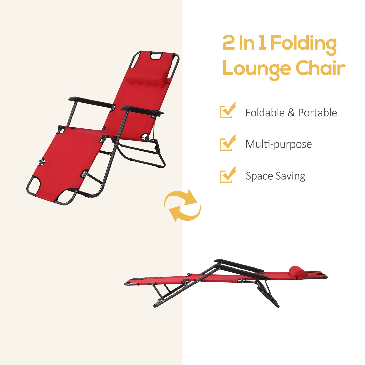 2 in 1 Folding Sun Lounger Reclining Garden Chair Set of 2