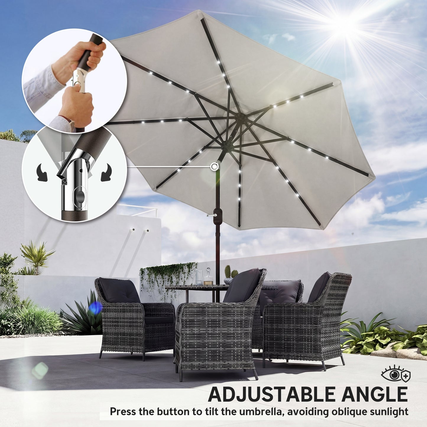 2.6 m Garden Parasol Umbrella with LED Solar Light, Parasol Cover