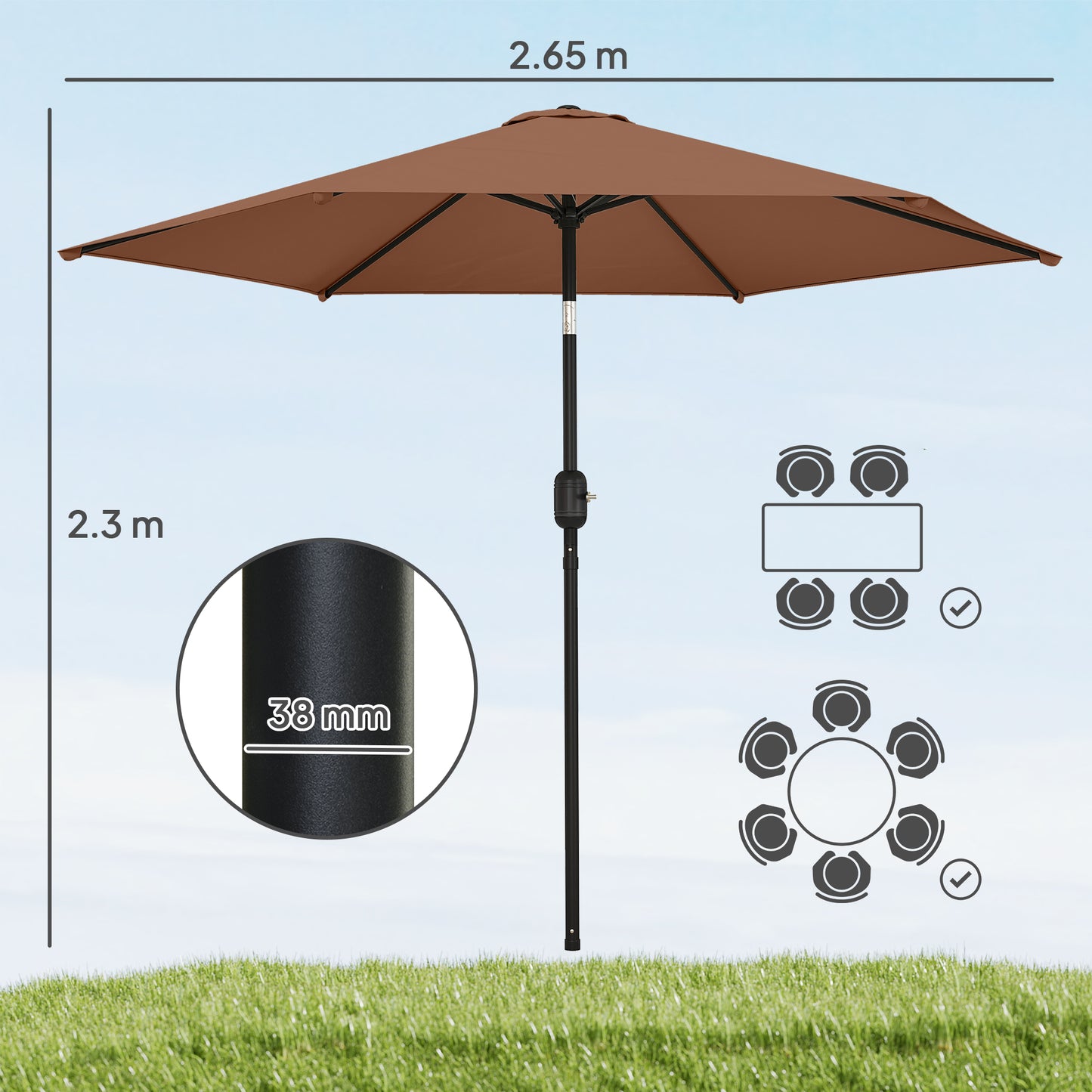 2.6 m Garden Parasol Umbrella with Aluminium Pole (5)