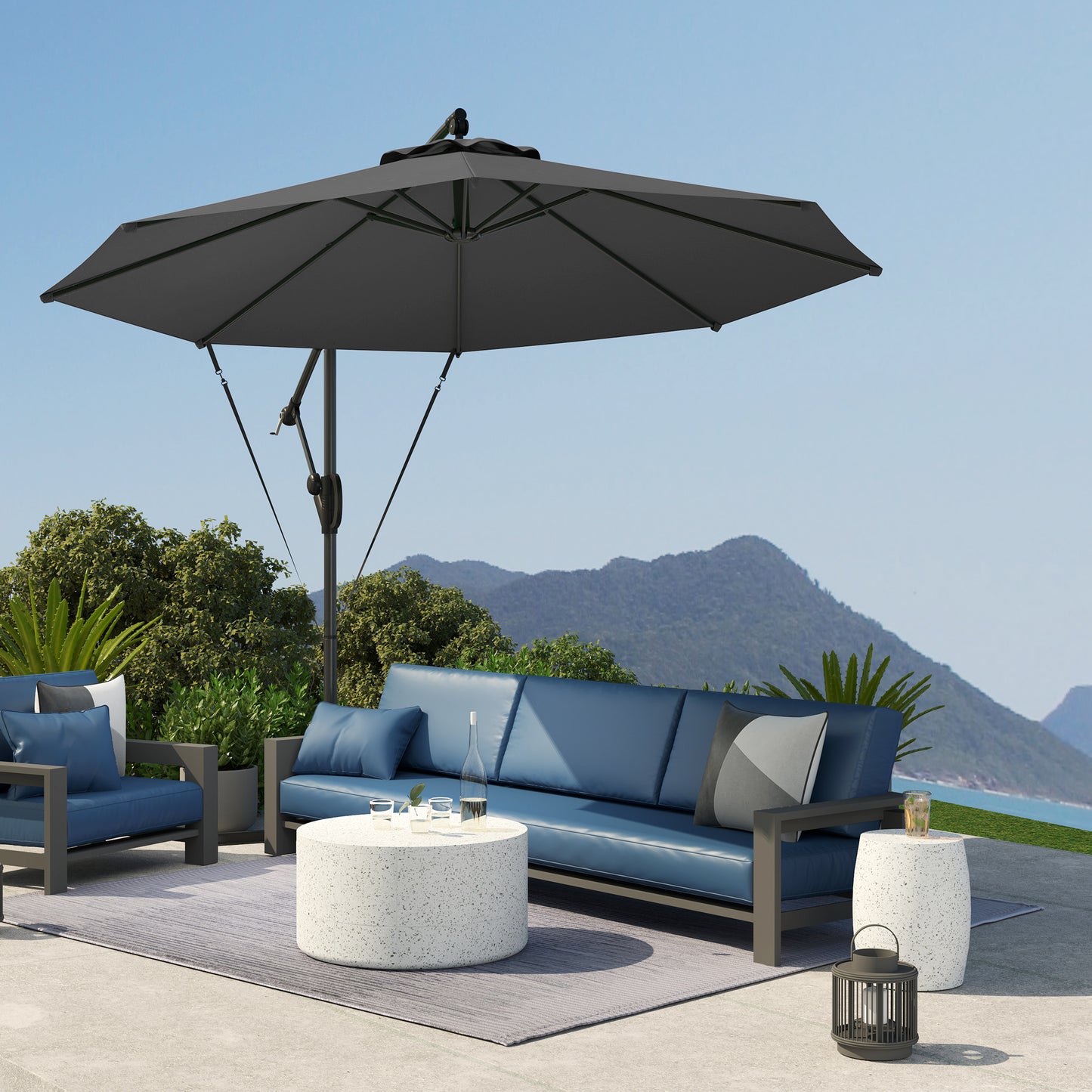 3(m) Garden Cantilever Parasol with Cover and Wind Protection Strap