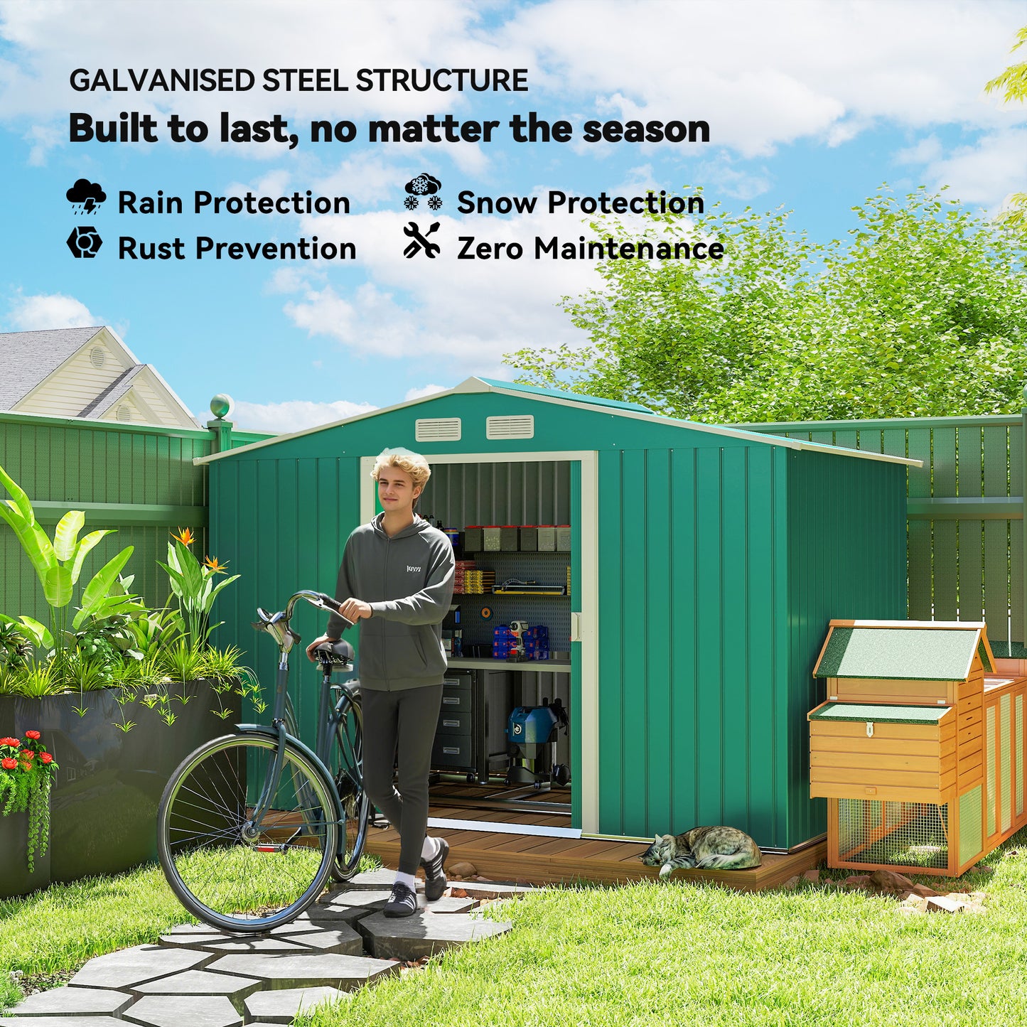 9 x 6ft Metal Garden Shed, Outdoor Storage Tool House