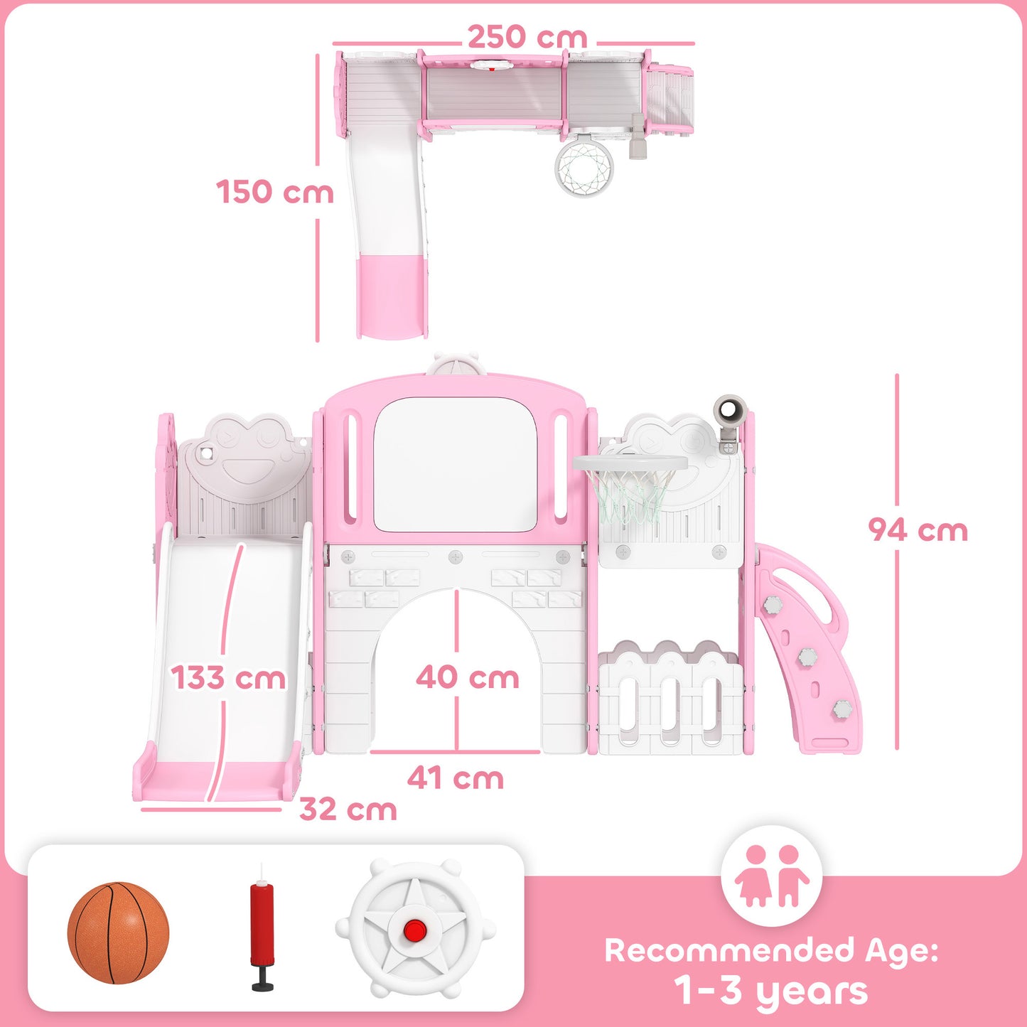 7 in 1 Toddler Slide Set with Basketball Hoop, Climbing Frame