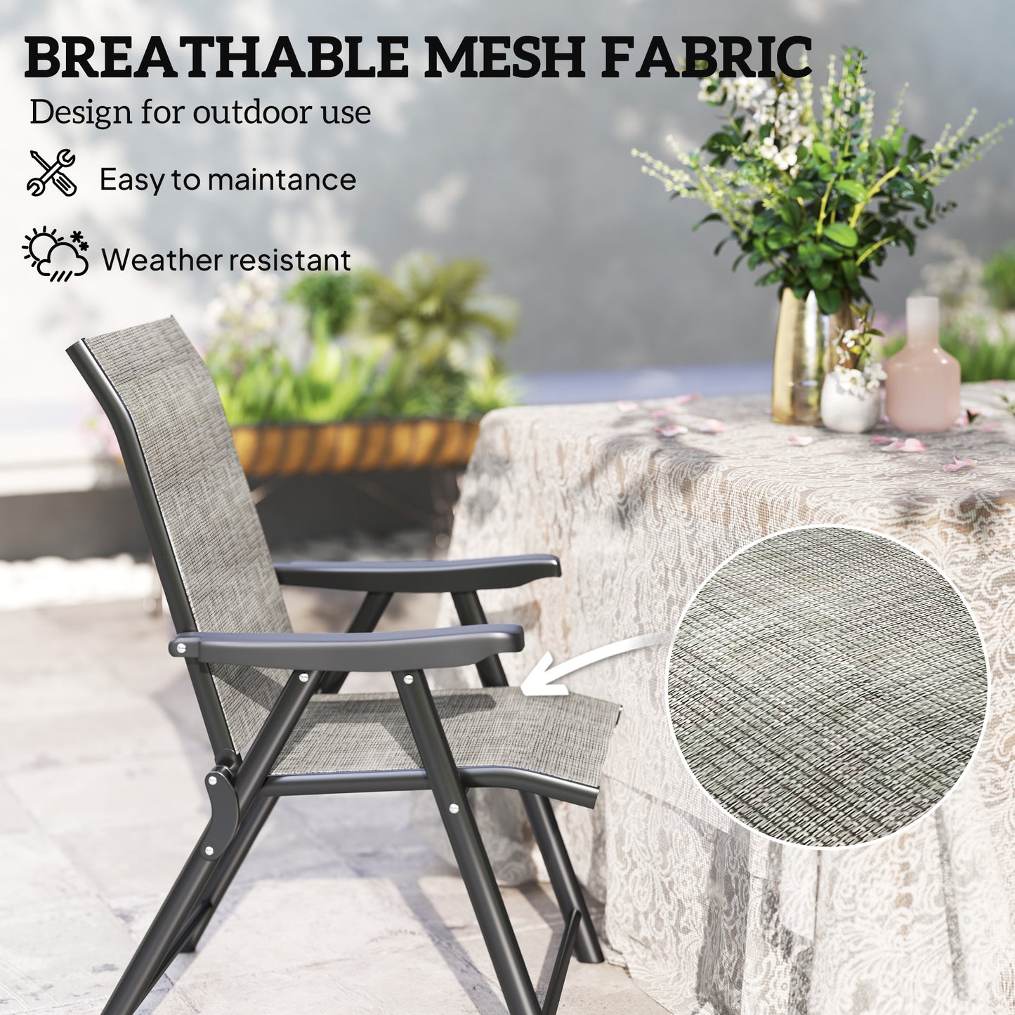 Set of Two Folding Outdoor Chairs - Black/Grey