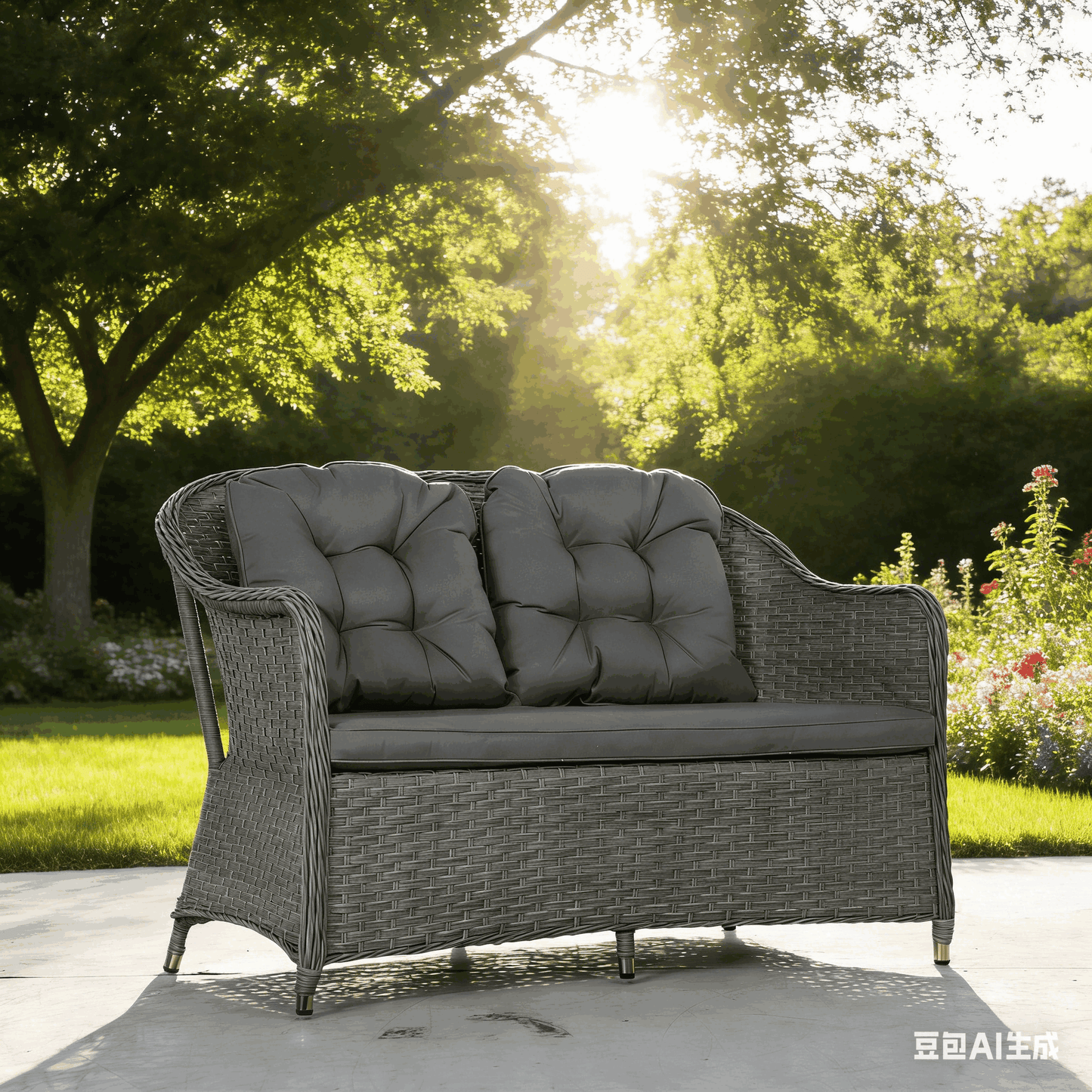 Four-Piece Rattan Sofa Set, with Glass-Top Table