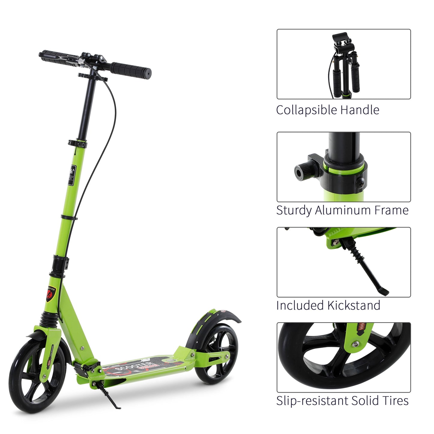 Kick Scooter, Folding 2 Wheel Scooter with Dual Brake System