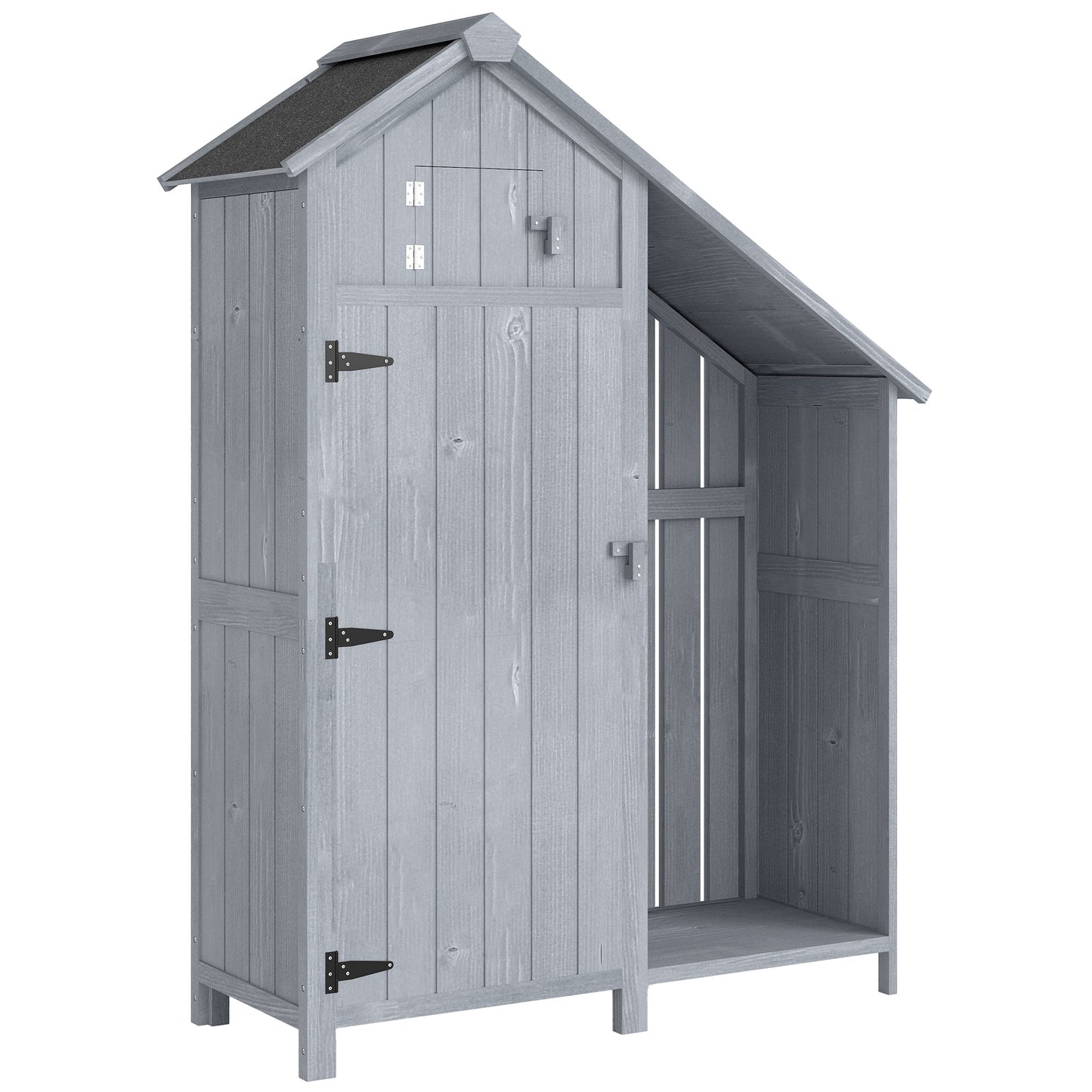 Garden Outdoor Storage Shed 3 Shelves Tilt Roof w/ Firewood Rack