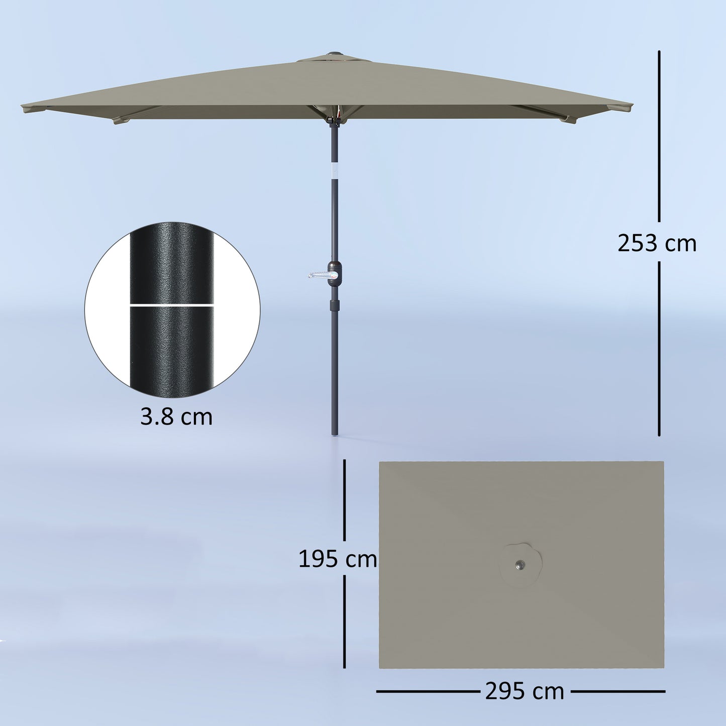 3x2m Garden Parasol Umbrella with Aluminium Pole, Tilt and Crank