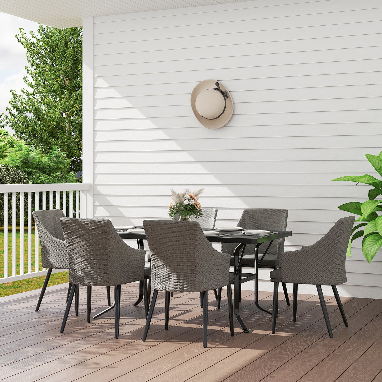 6 Seater Rattan Dining Set with Cushions (1)
