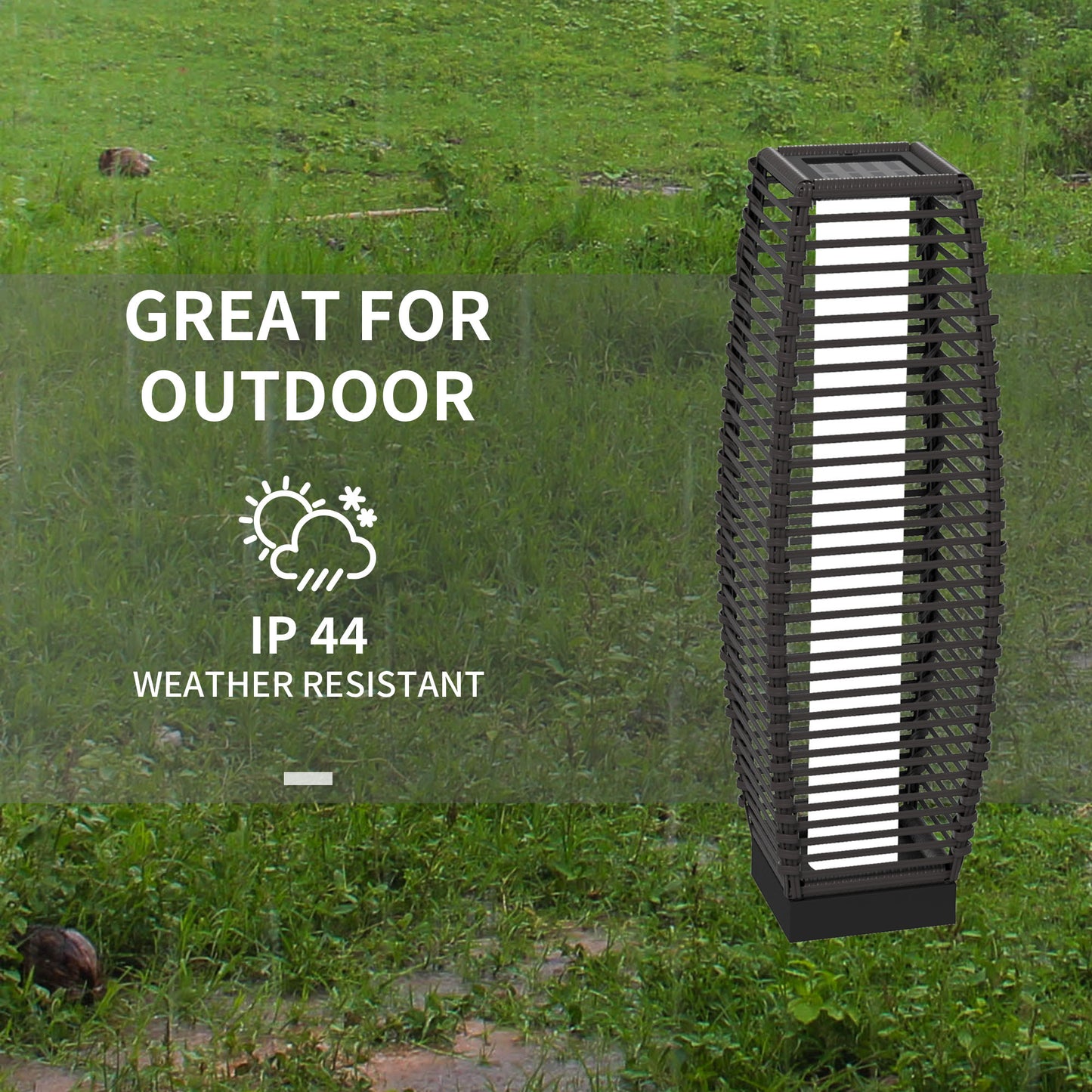 Rattan Solar Floor Lamp,  68cm Tall Outdoor Garden Lantern Pathway