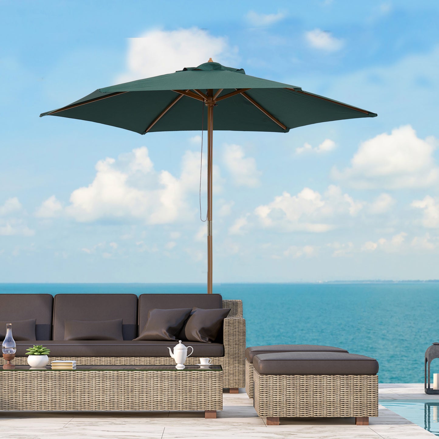2.5m Wood Garden Parasol Sun Shade Patio Outdoor Wooden Umbrella (1)