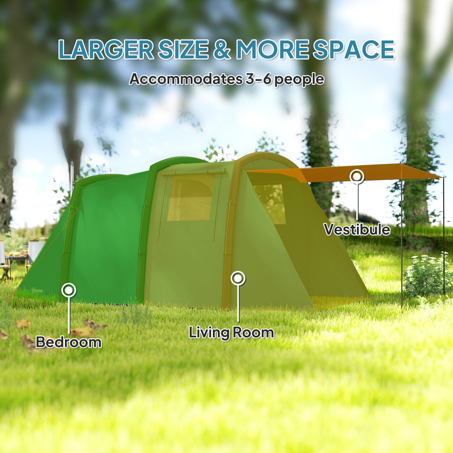 Inflatable 3-4 Man Tunnel Tent w/ Air Pump, Living Area & Vestibule