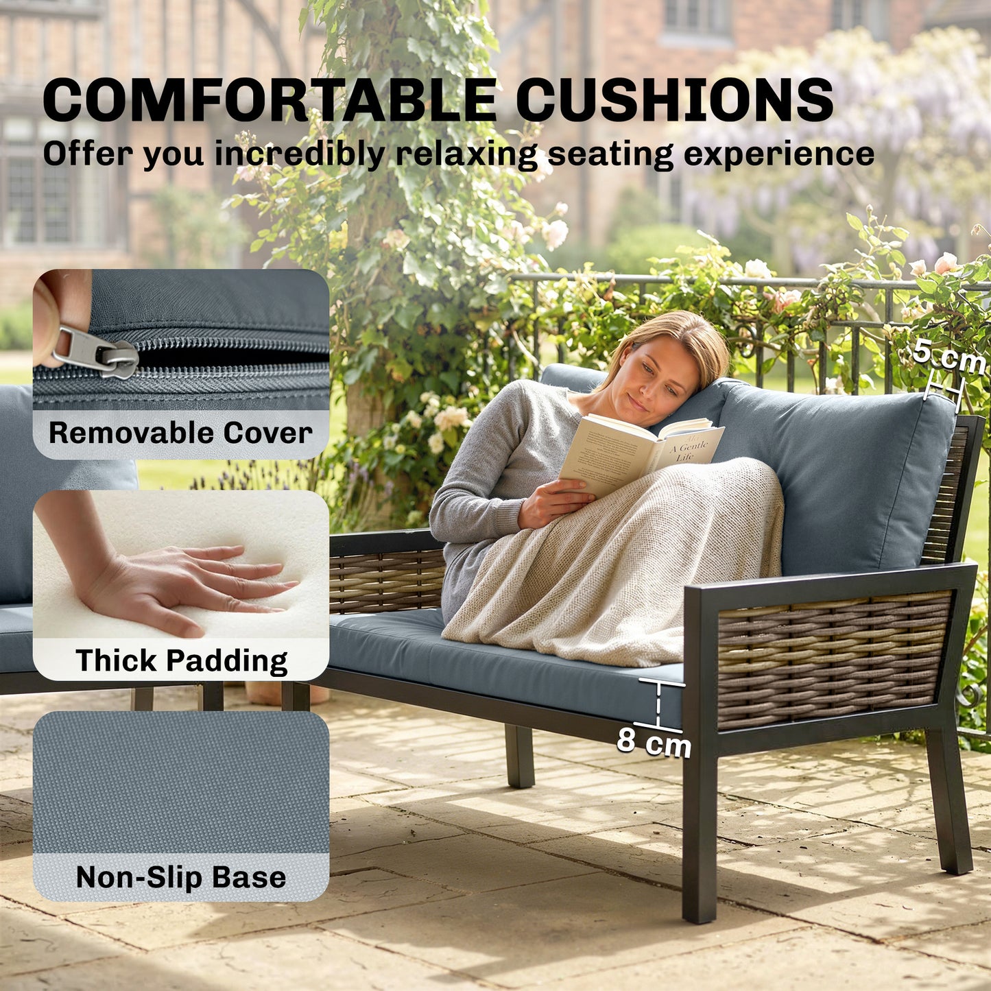 4 Seater Rattan Garden Furniture Set with 2 Armchairs, Loveseat (3)