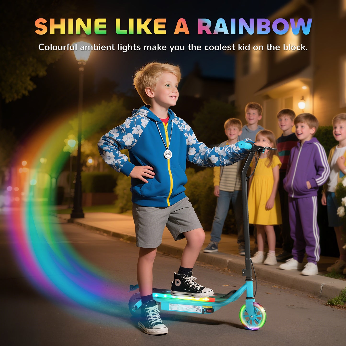 Electric Scooter for Kids Aged 6-14 Years, with Colourful Lights