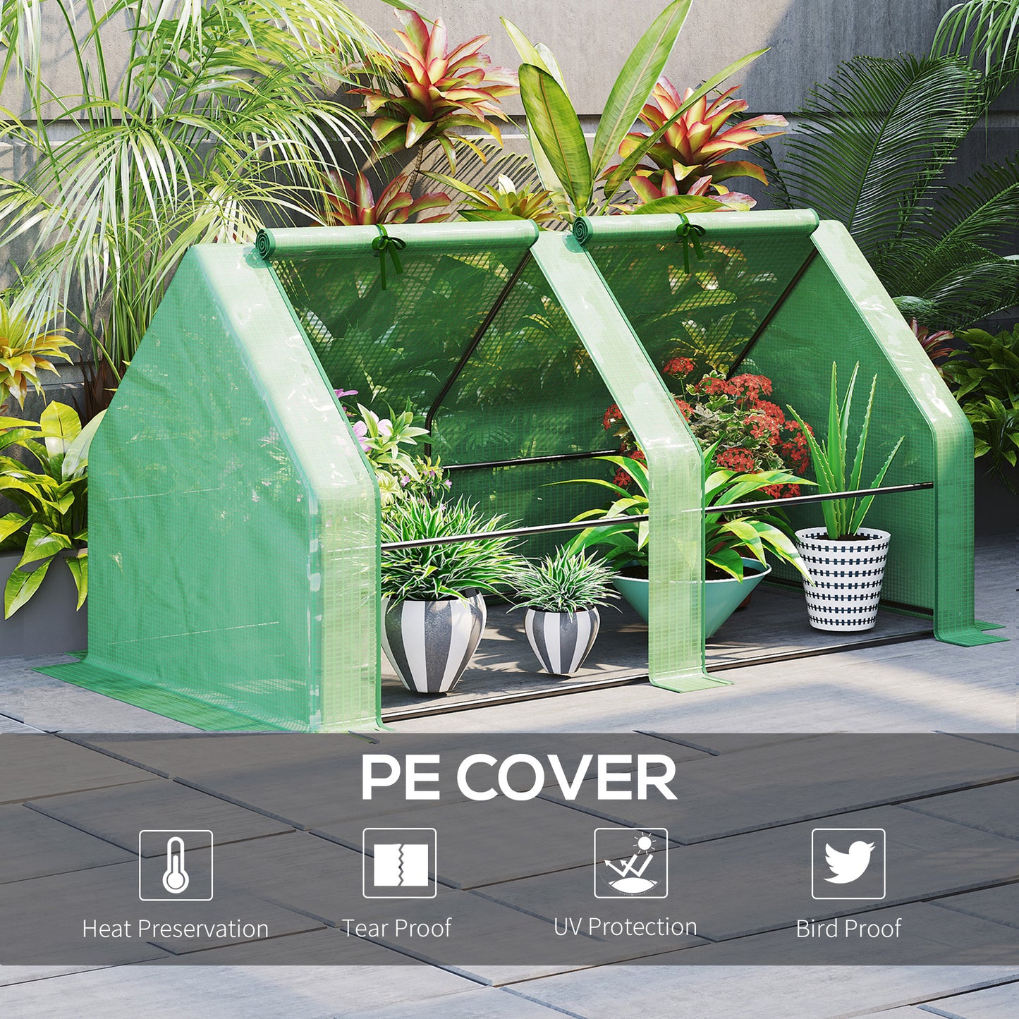 Mini Small Greenhouse with Steel Frame & PE Cover & Zippered Window