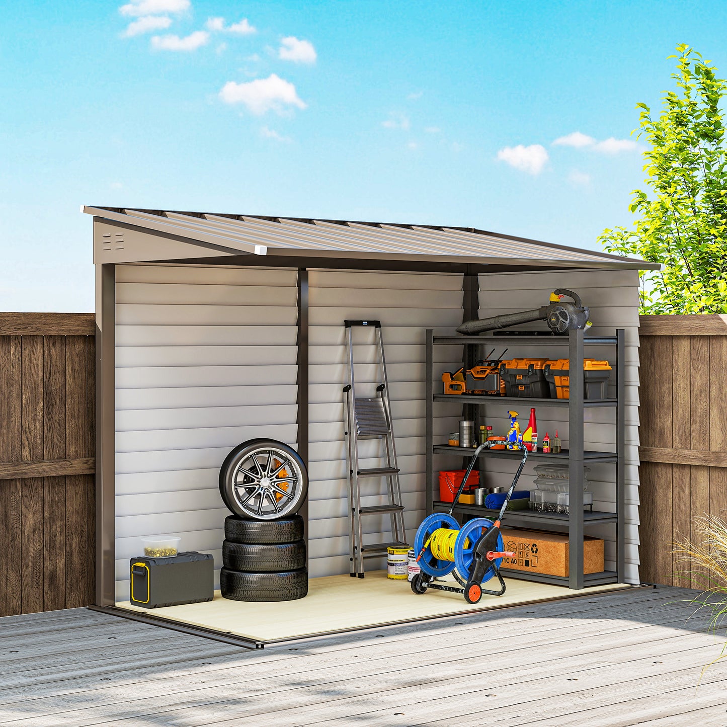 5 x 9ft Galvanised Metal Garden Shed with Foundation Kit