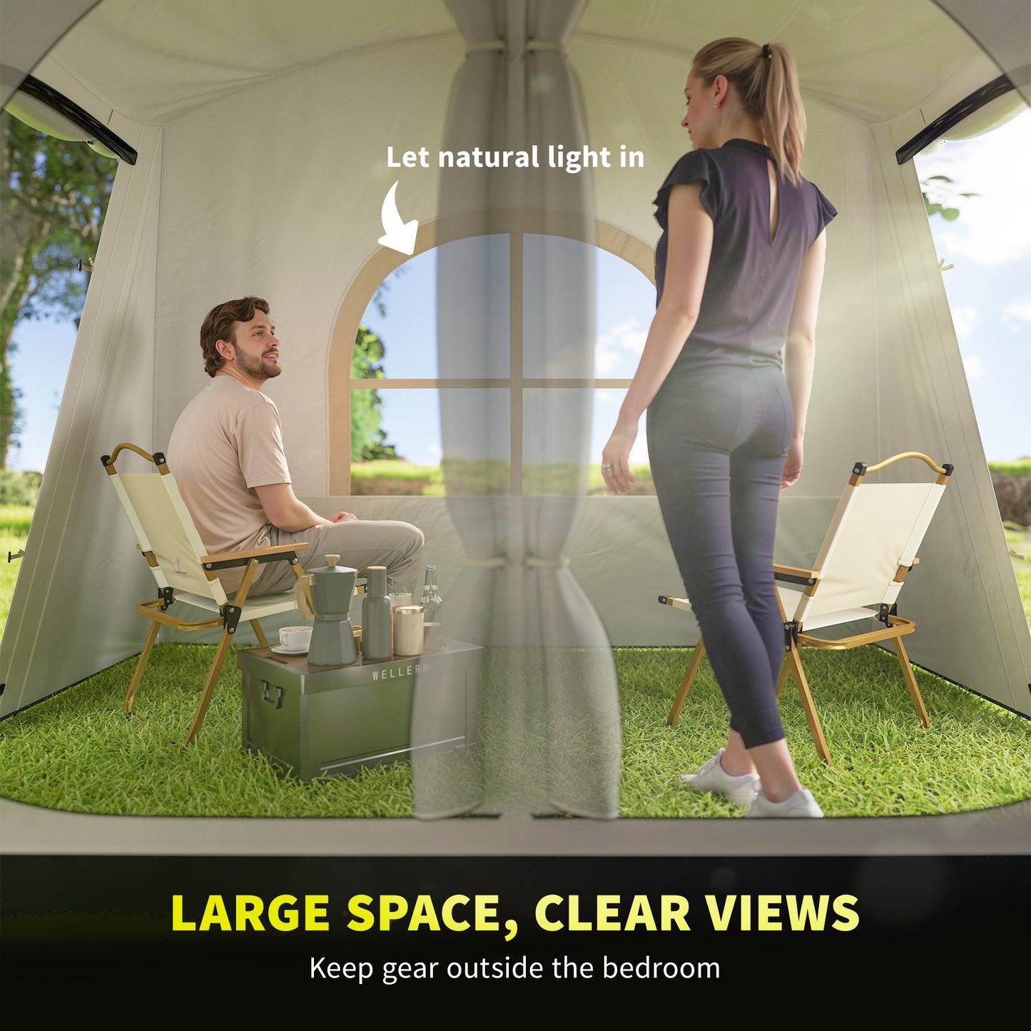 4 Man Tunnel Tent, Family Camping Tent with Porch
