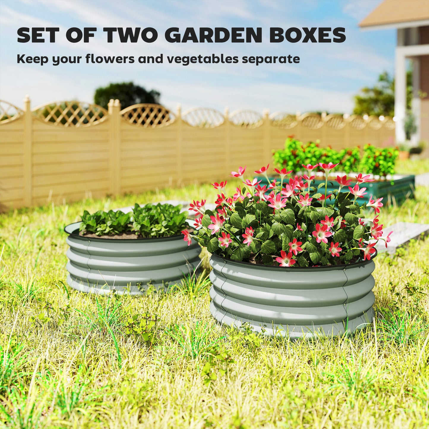 Set of 2 Raised Garden Bed, Metal Planter Box with Safety Edging