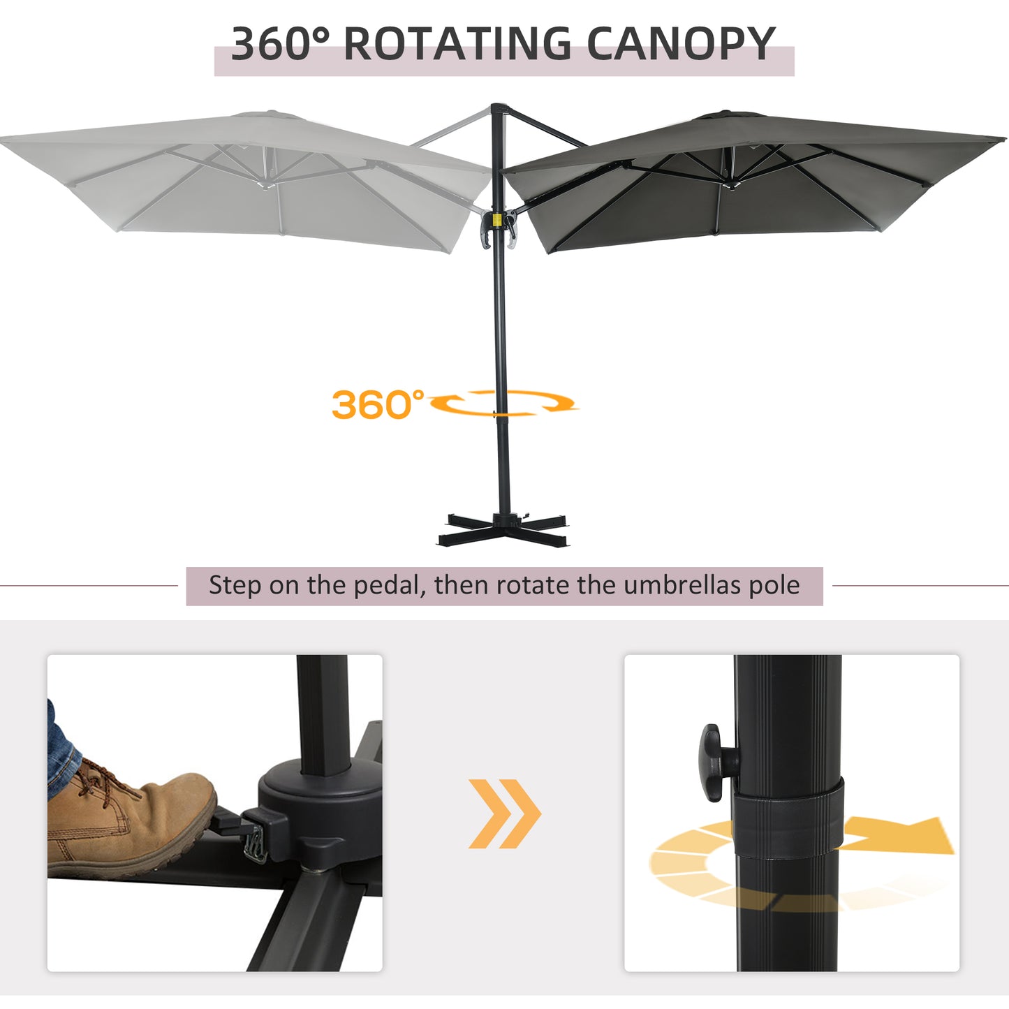 2.5 x 2.5m Patio Offset Parasol Umbrella Cantilever Hanging
