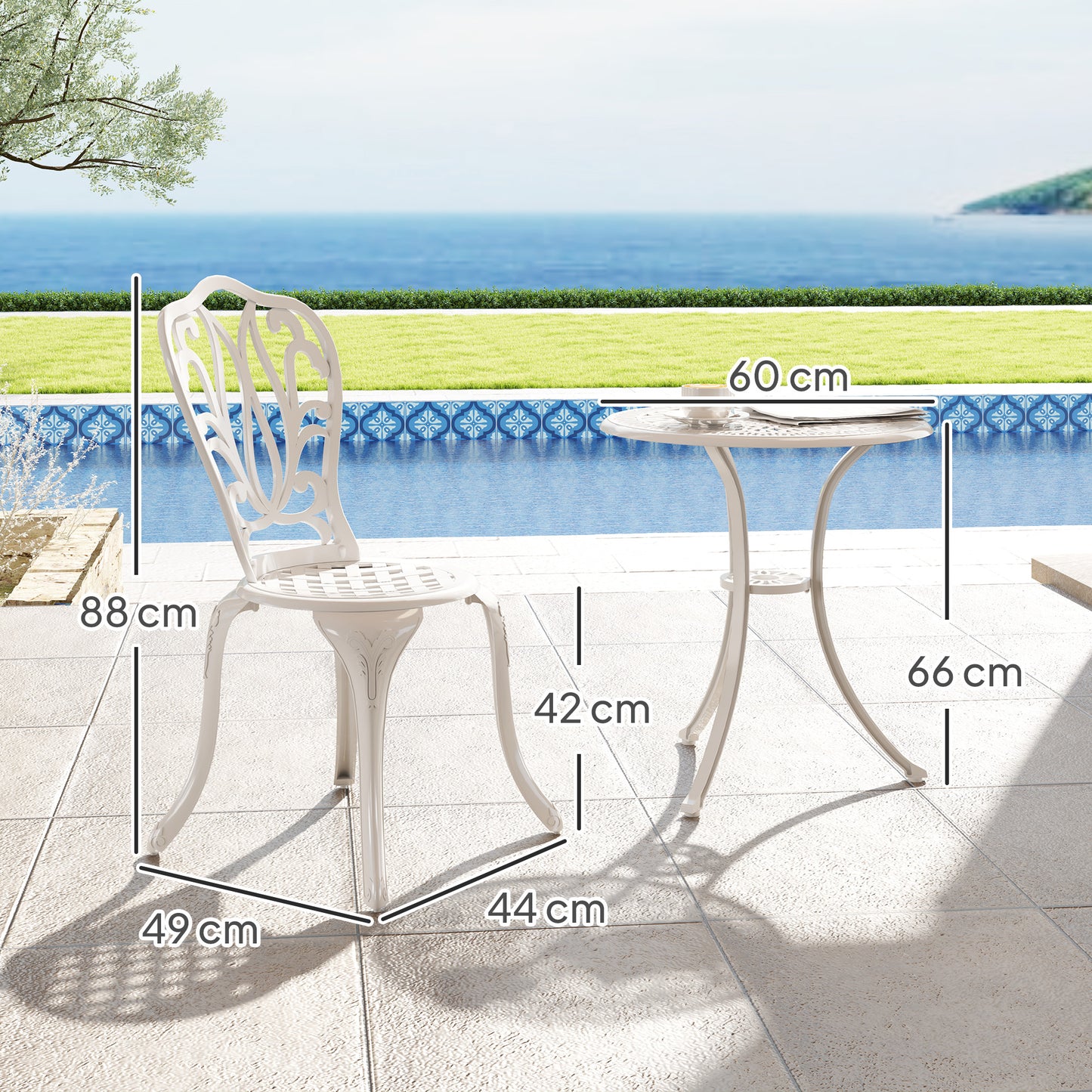 3 Piece Garden Bistro Set, Cast Aluminium Outdoor Furniture Set