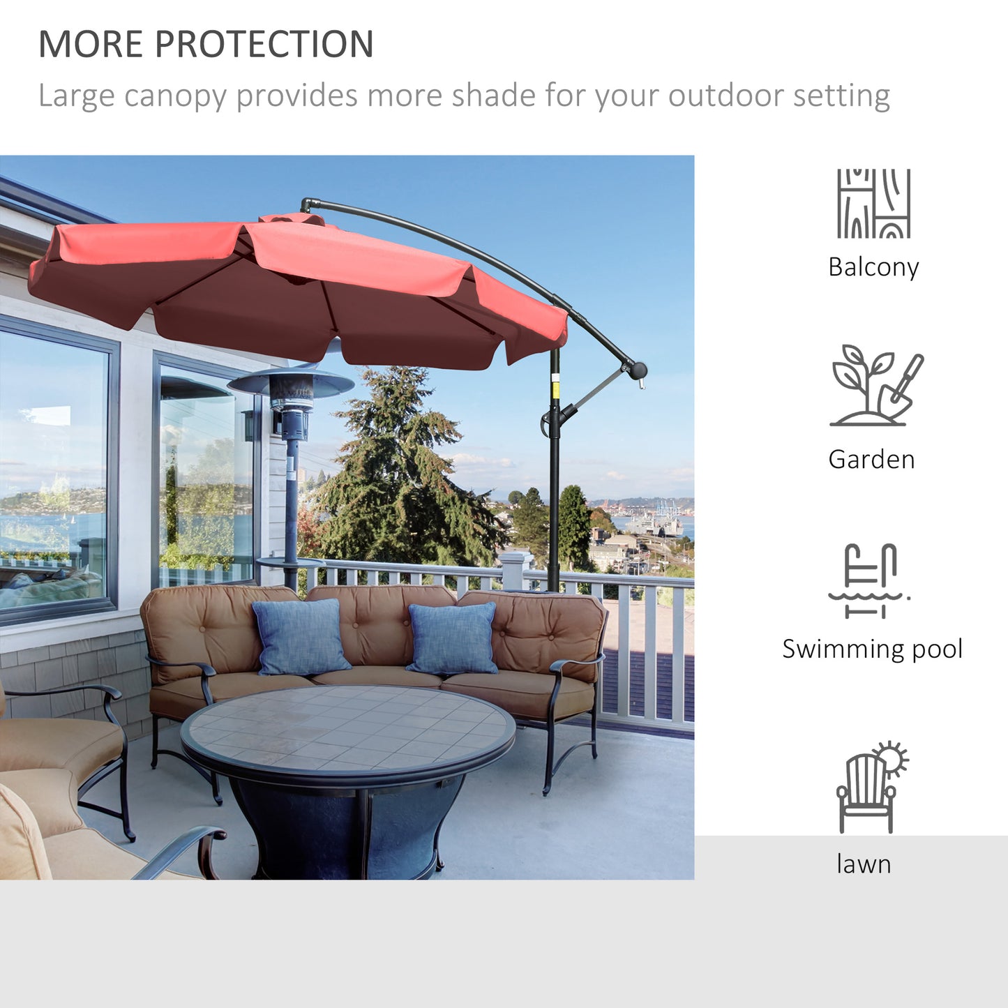 2.7m Garden Banana Parasol Cantilever Umbrella with Crank Handle