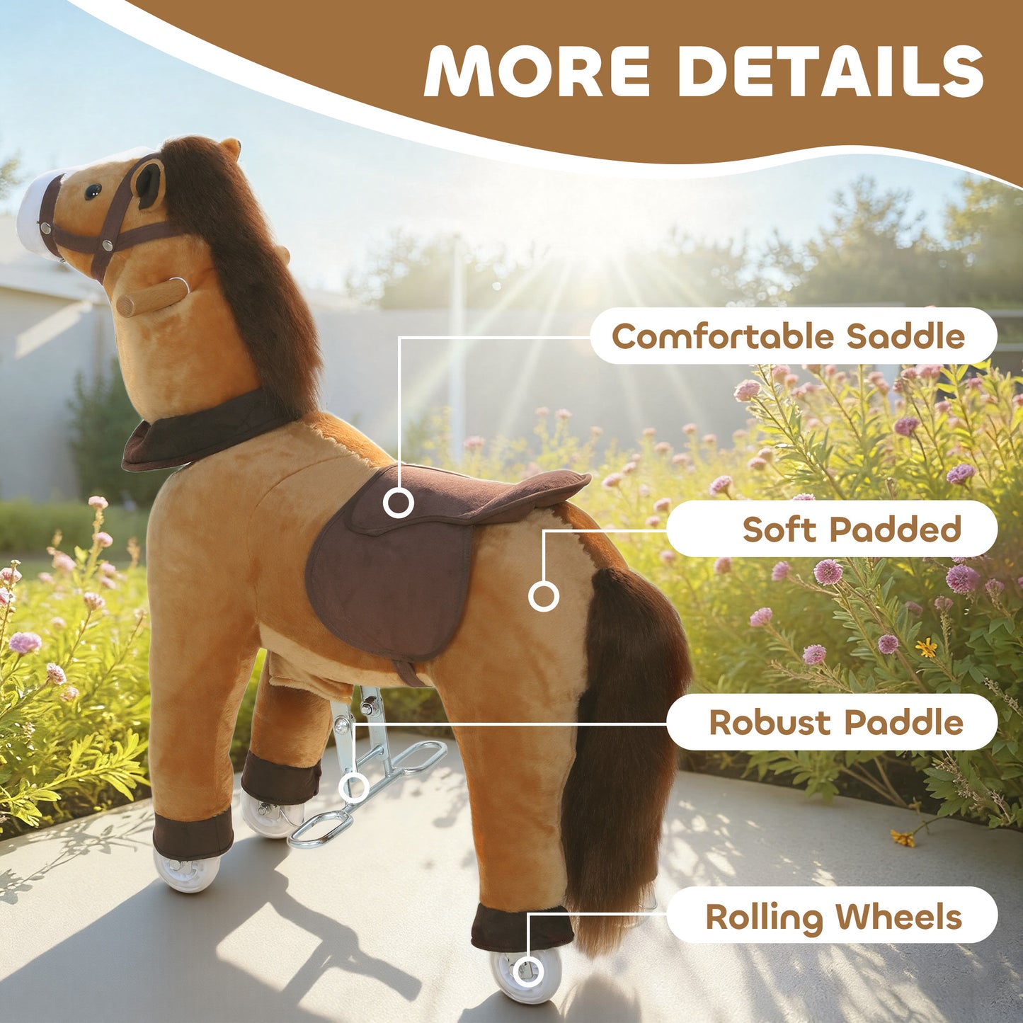 Ride On Horse, Plush Walking Horse Toy with Wheels and Saddle