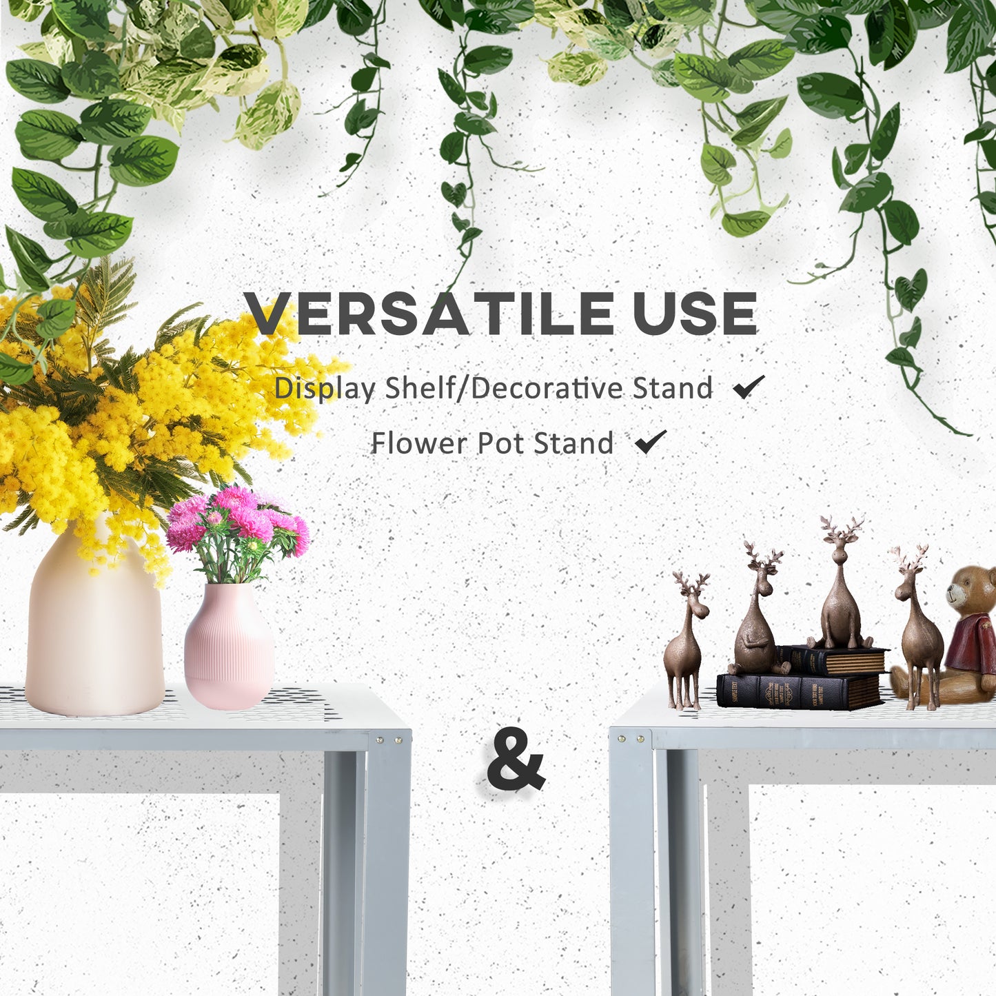 2-Tier Plant Stand, Corner Plant Shelf for Outdoor