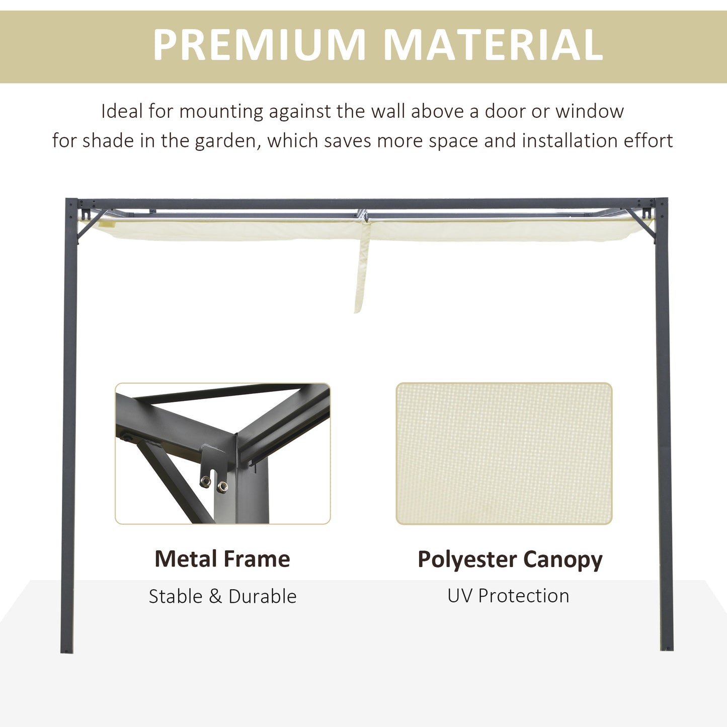 3 x 3(m) Outdoor Lean To Pergola Retractable Canopy Wall Mounted