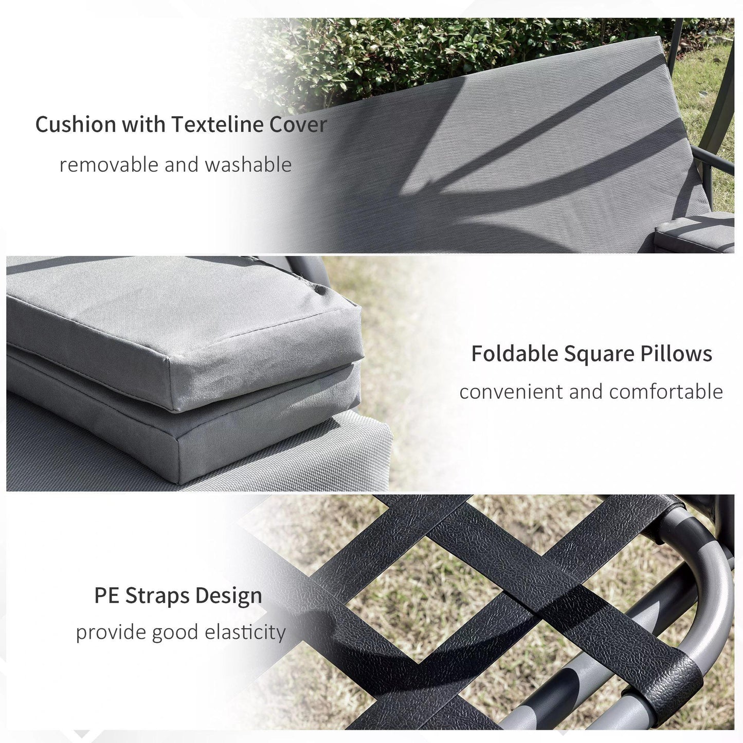 2-in-1 Patio 3 Seater Swing Chair Hammock w/ Cushion Adjustable