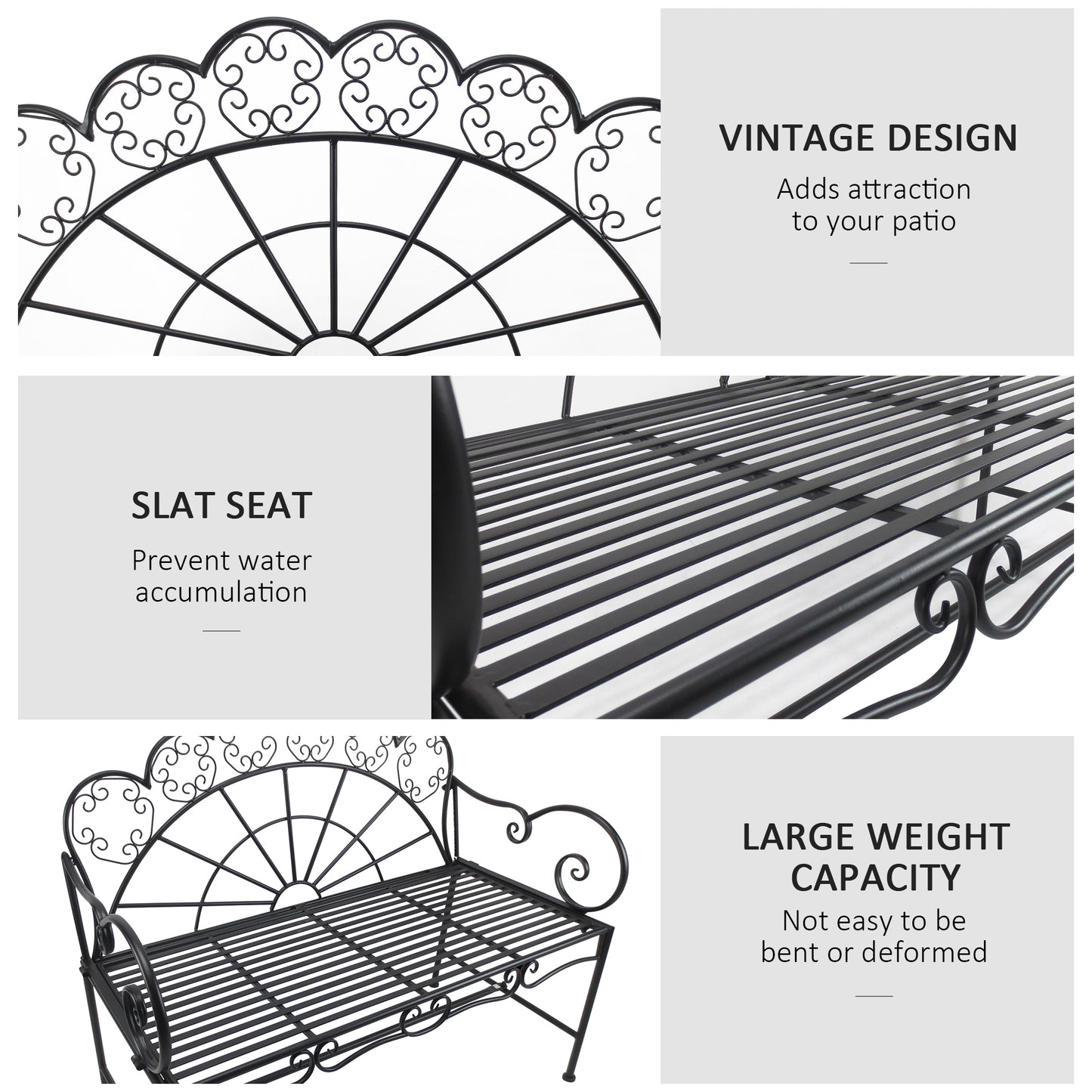 Metal Garden Bench Loveseat with Slatted Seat (1)