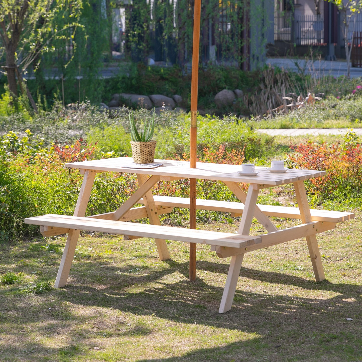 6 Seater Wooden Picnic Table Bench for Outdoor Garden or Patio