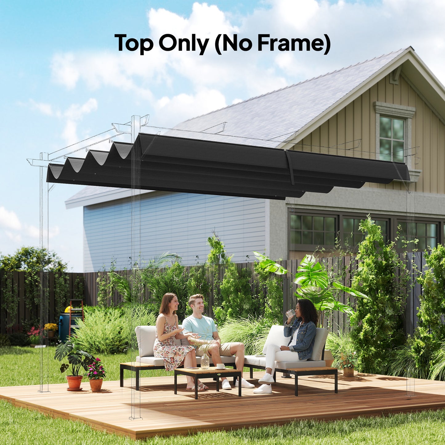 Pergola Cover Roof, 2.86 x 2.45 m Retractable Sun Shade Top