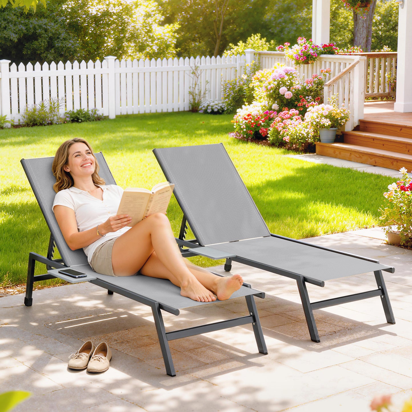 Sun Loungers Set of 2 with Side Tray Table