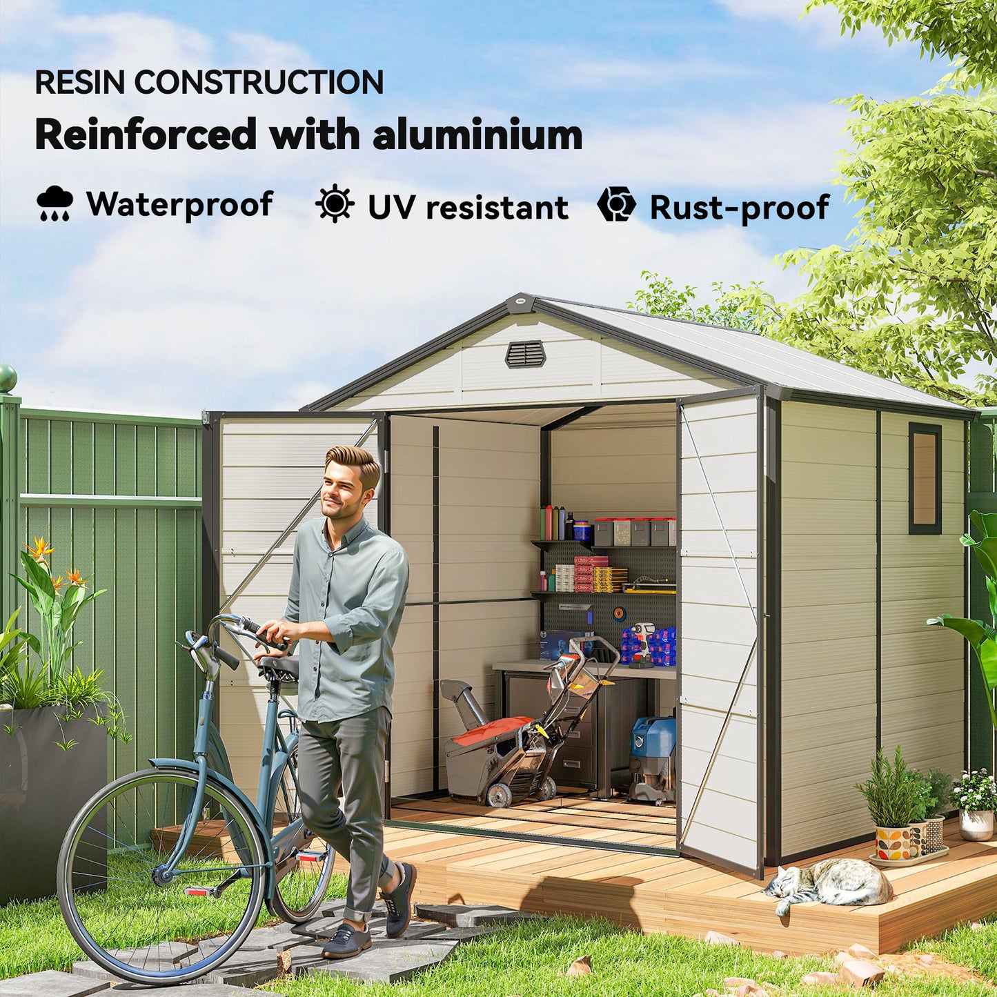 7.9ft x 6.2ft Recycled Garden Shed with Aluminium Frame and Plastic