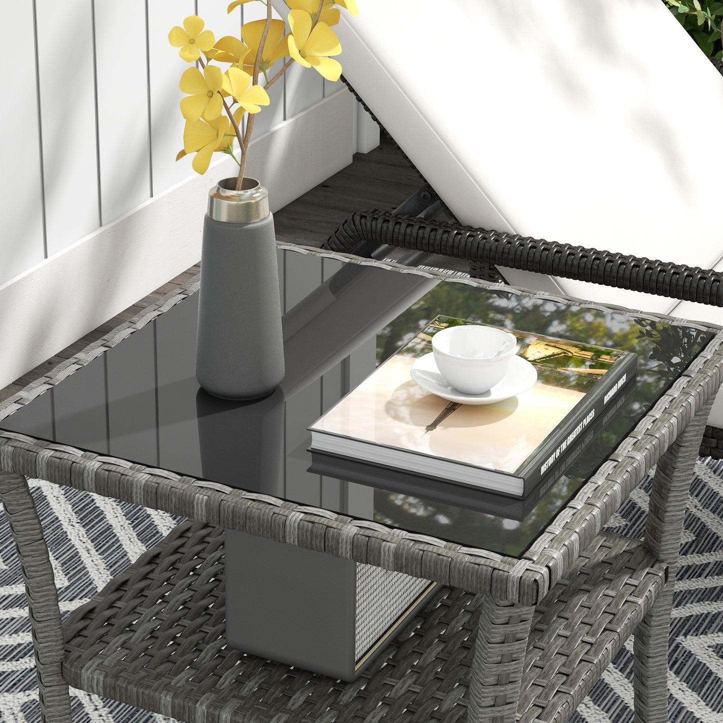 Two-tier PE Rattan Square Coffee Table