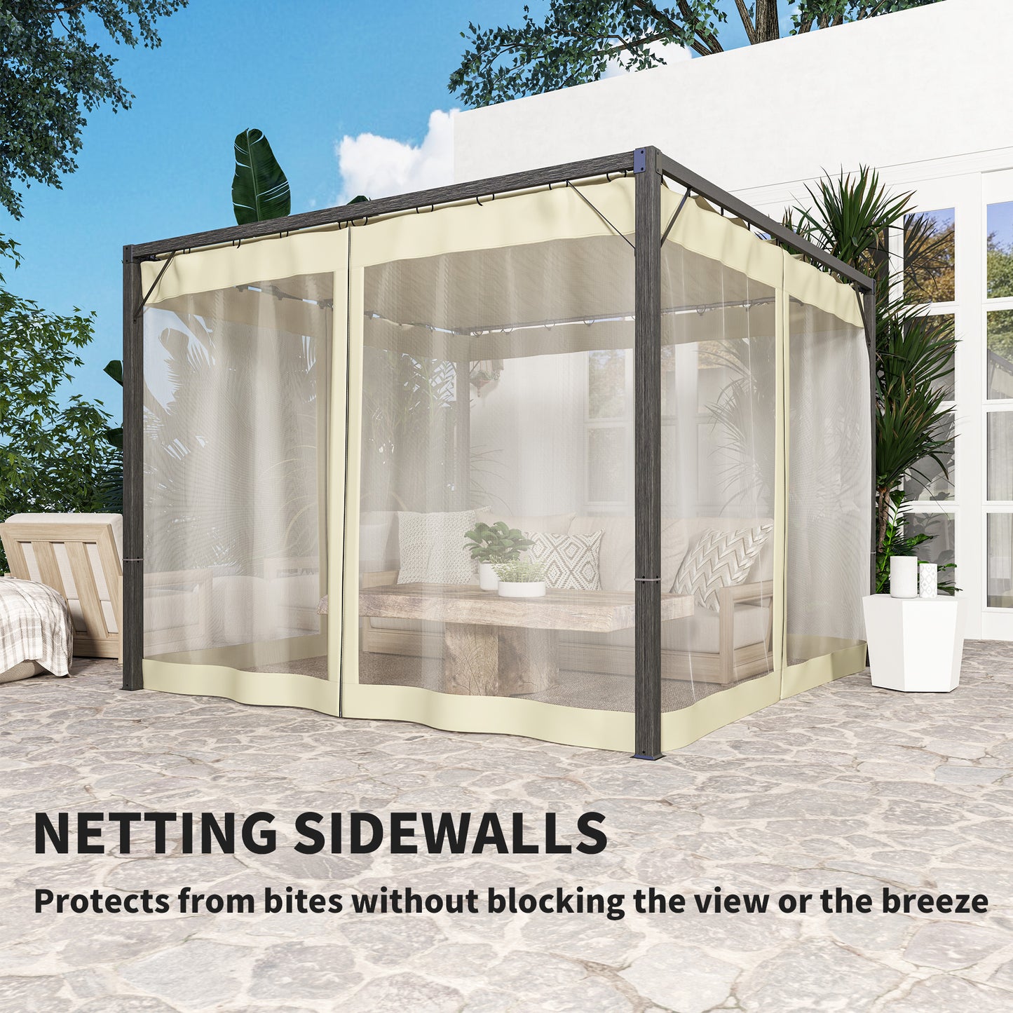 3 x 3m Aluminium Frame Pergola, with Retractable Roof