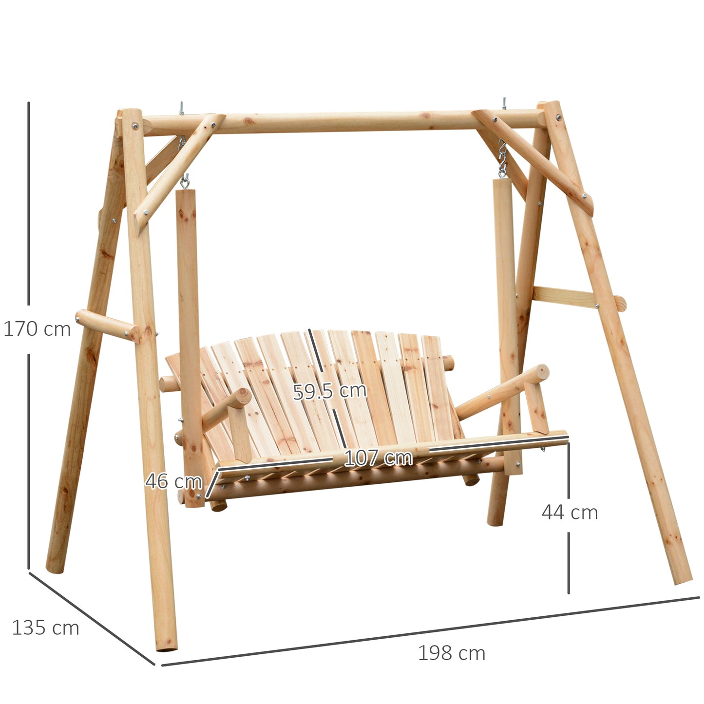 Outdoor 2 Seater Swing Chair Larch Wood Garden Swing Seat Porch