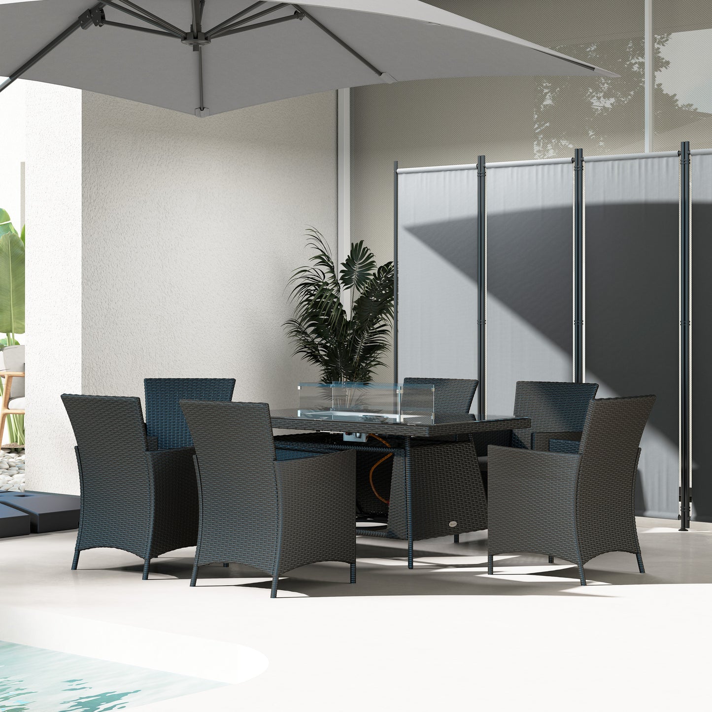 7 Pieces Outdoor Rattan Garden Furniture with Fire Pit Table