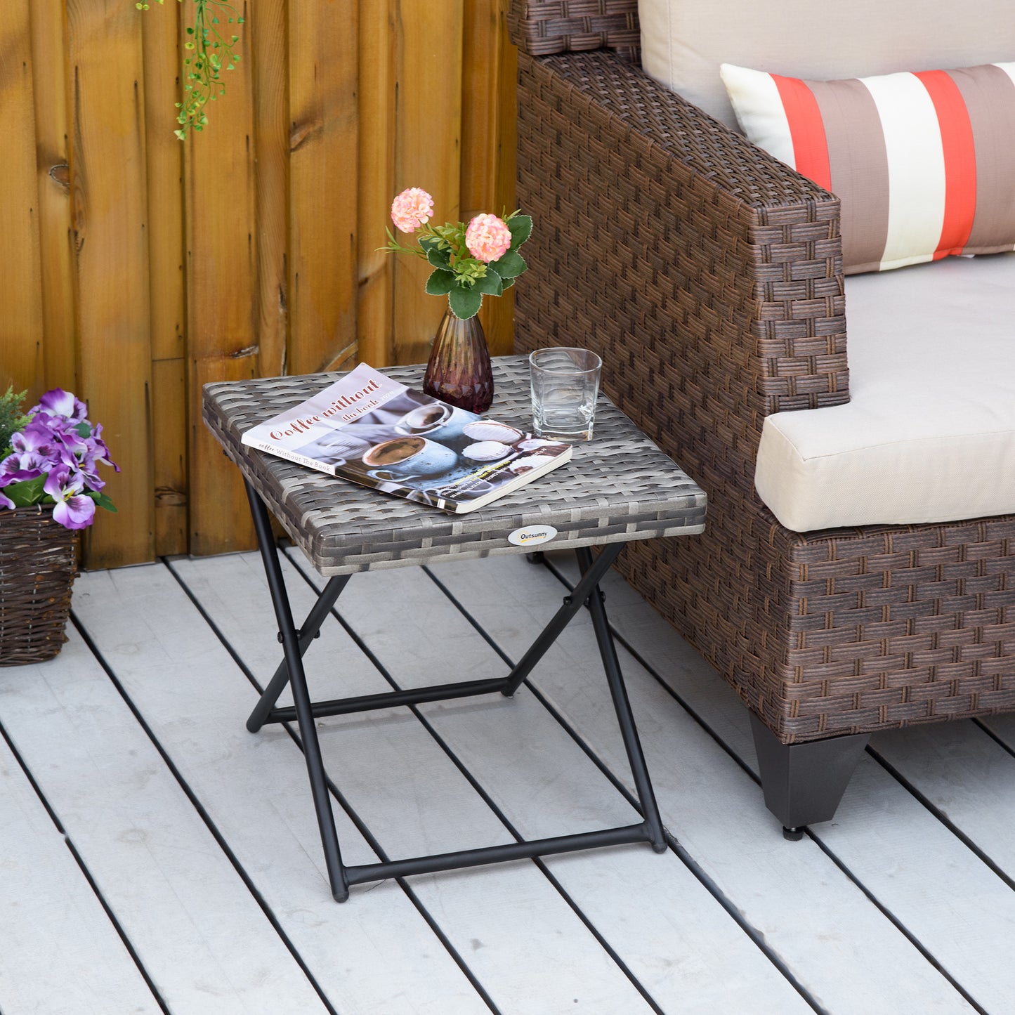 Square PE Wicker Rattan Folding Table