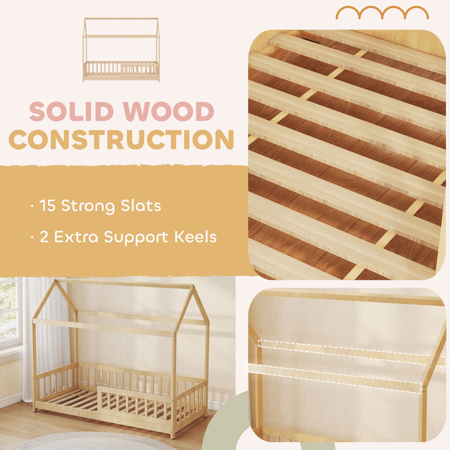 House-Shaped Kids Bed Frame with Guard Rails