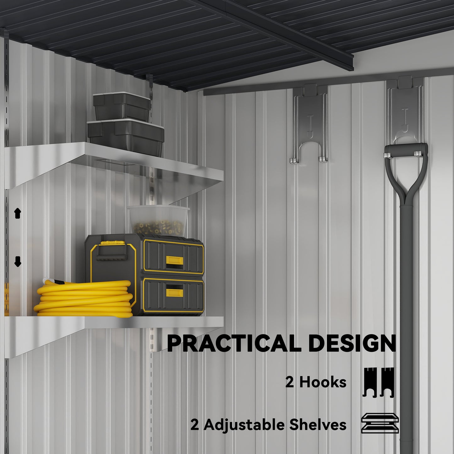 7 x 5ft Galvanised Metal Shed, with Sliding Door
