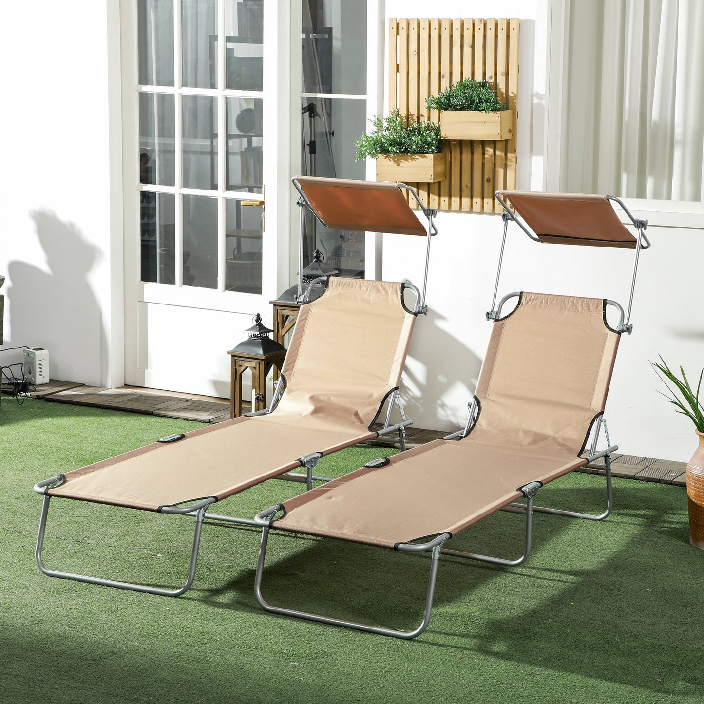 Folding Sun Lounger with Canopy