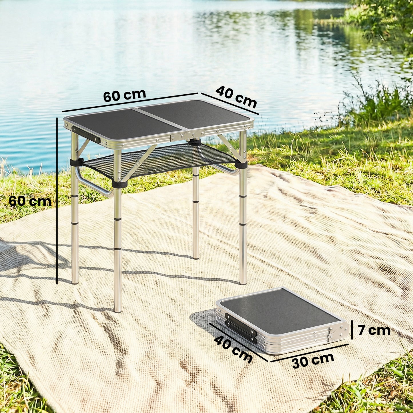 2ft Folding Camping Table, Picnic Table with Mesh Storage Layer (1)