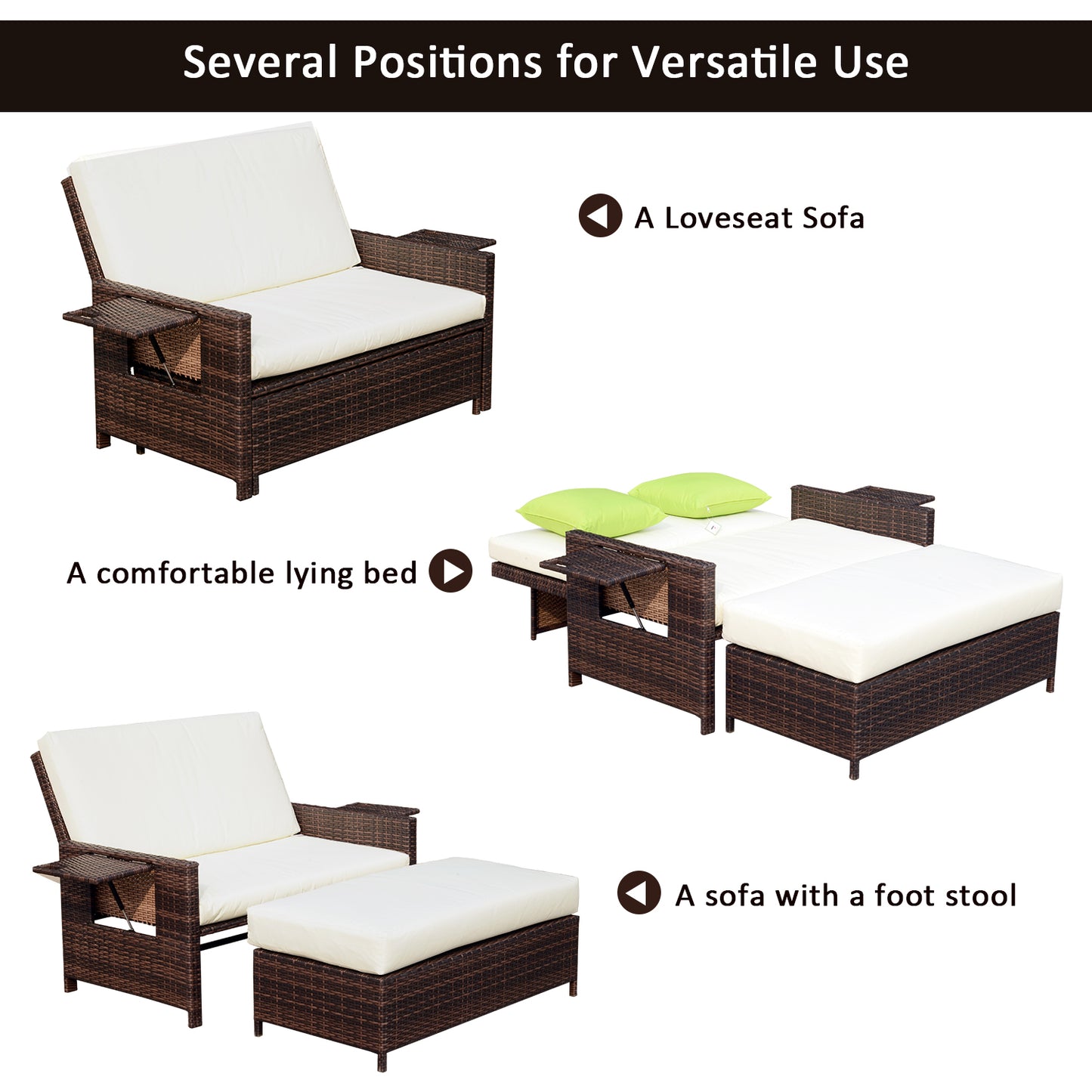 Rattan Sun Lounger 2 Seater Day Bed with Cushions