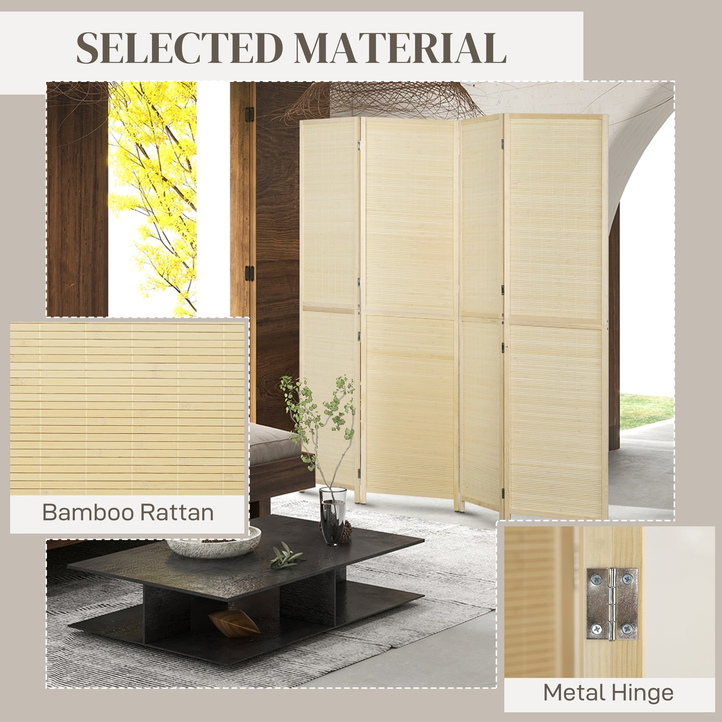 Room Divider, Freestanding Privacy Screen, 4 Panel Folding