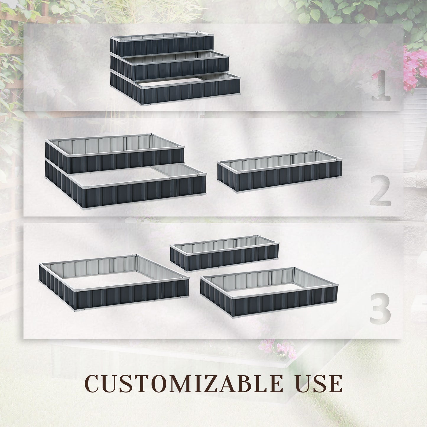 3 Tier Raised Garden Bed, Metal Elevated Planer Box Kit Flower Pot