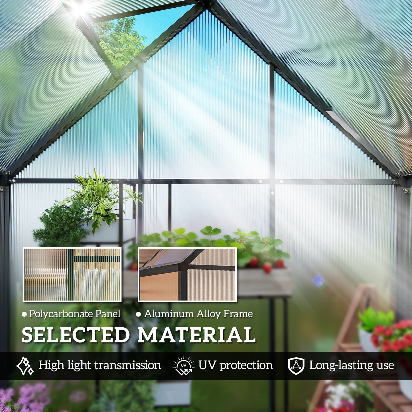 Polycarbonate Greenhouse with Swing Door and Adjustable Window (1)
