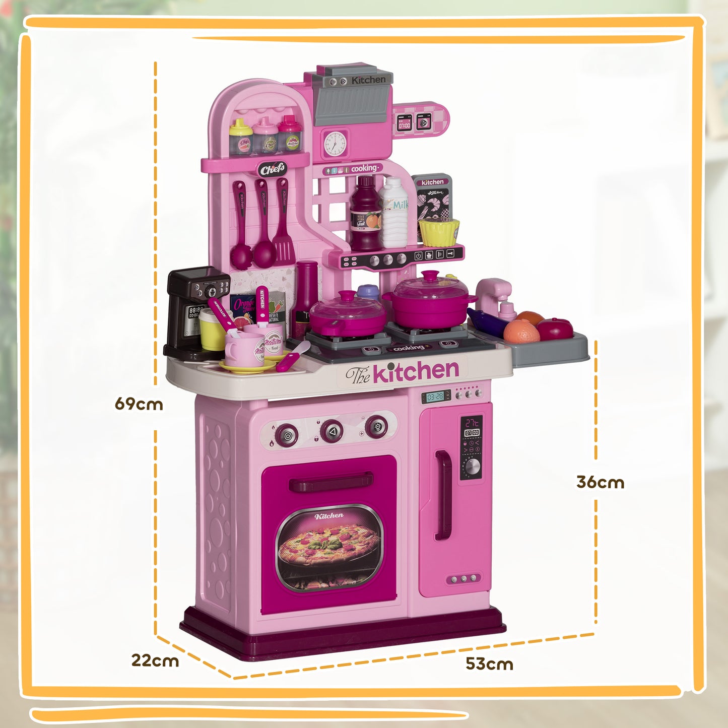 Kids Kitchen with 33 Pieces, Lights, Sounds, Storage